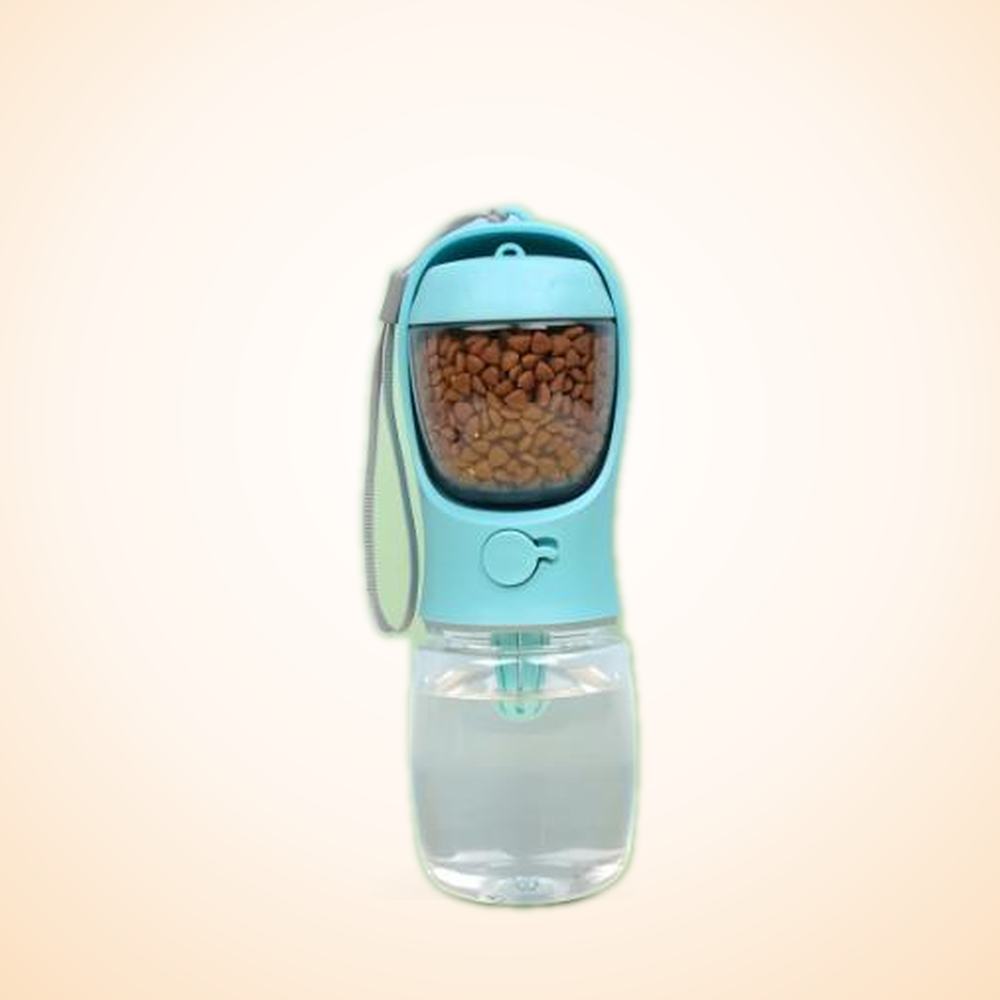Gourde portable pour animaux avec compartiment nourriture intégré