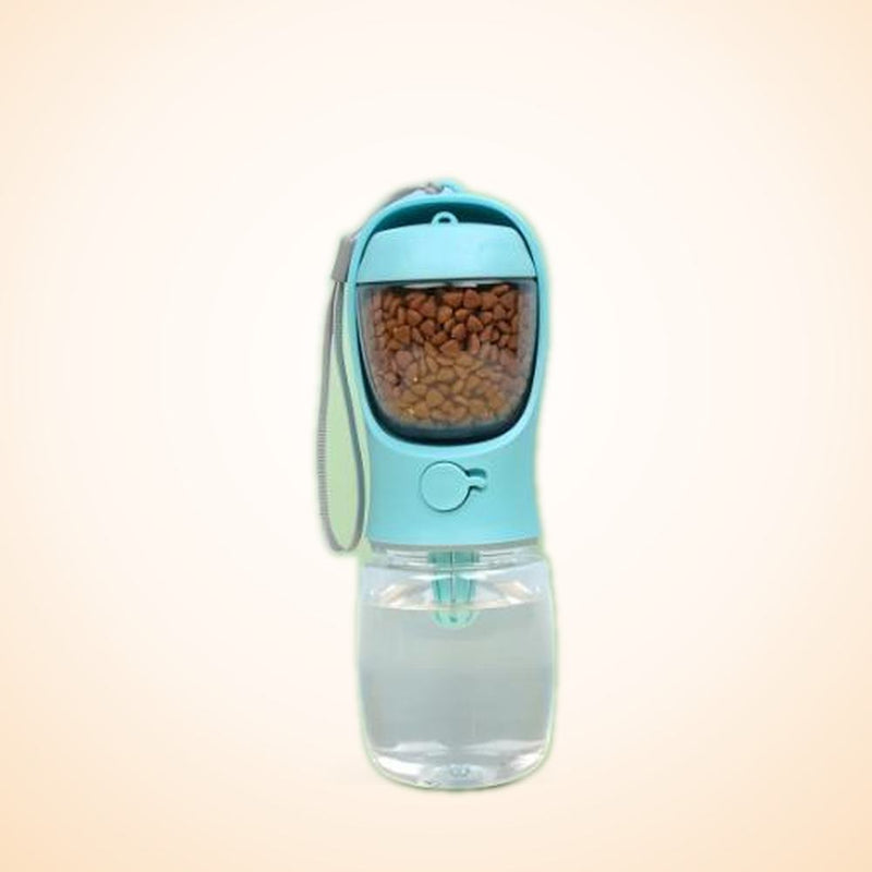 Gourde portable pour animaux avec compartiment nourriture intégré